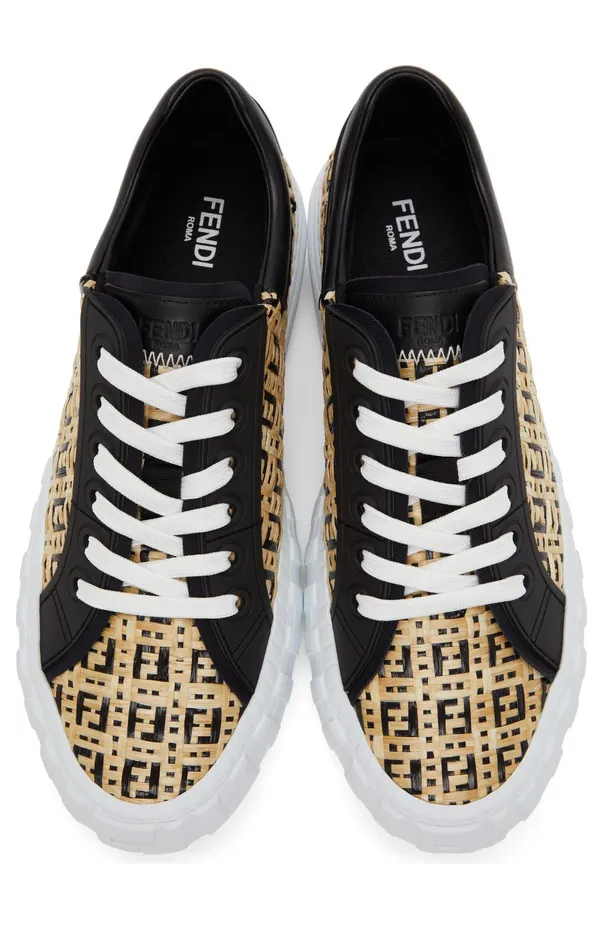 Fendi Black & Beige Raffia ‘Forever Fendi’ Sneakers (7E1414 AF5B) (5)
