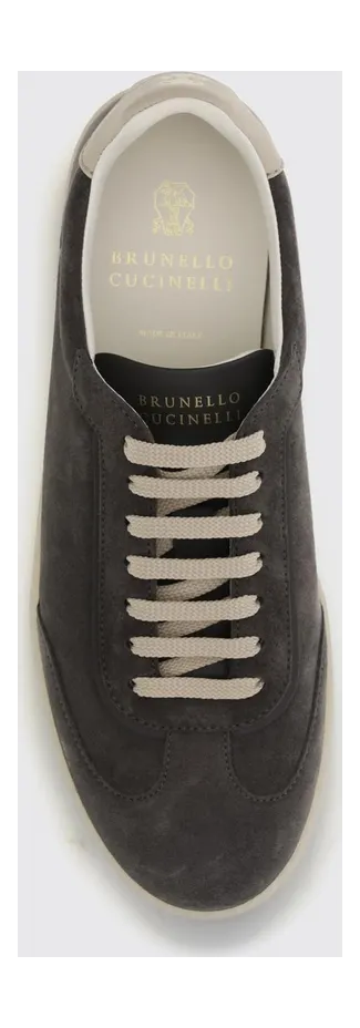 Brunello cucinelli Low-Top Suede Calfskin Trainers with Laminated Logo Charcoal (MZUMGLJ336CNL42) (3)