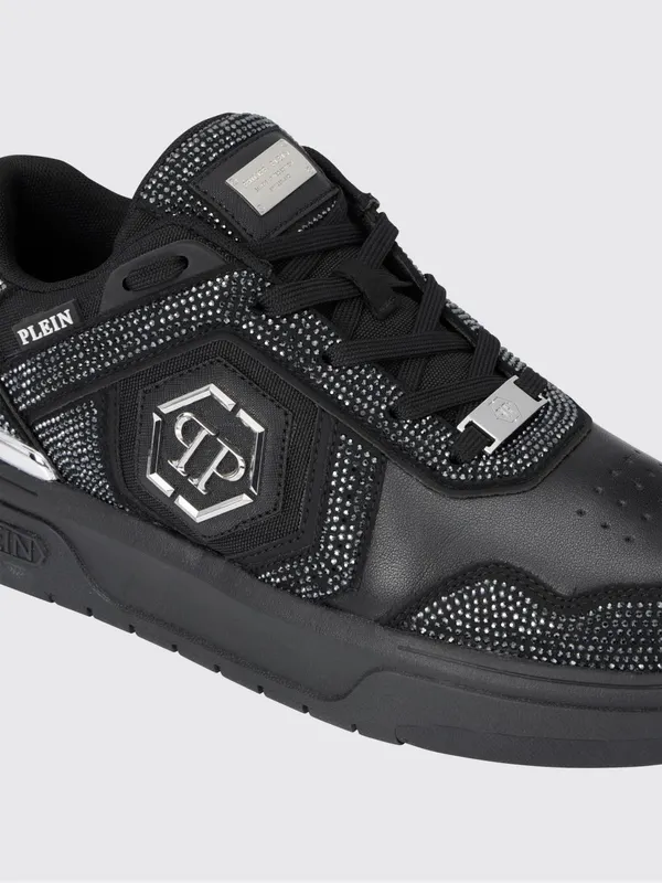 Philipp plein SK8R Leather Sneakers with Applied Rhinestones Black (SAFSUSC0923PTE003N0202) (3)