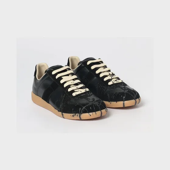 Maison Margiela Replica Bicolour Trainers in Leather and Suede with White Stitch Black (S57WS0517P7799H6851)