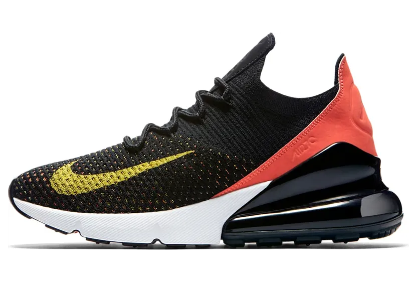 Nike Air Max 270 Flyknit Black Bright Crimson Yellow Strike (W)