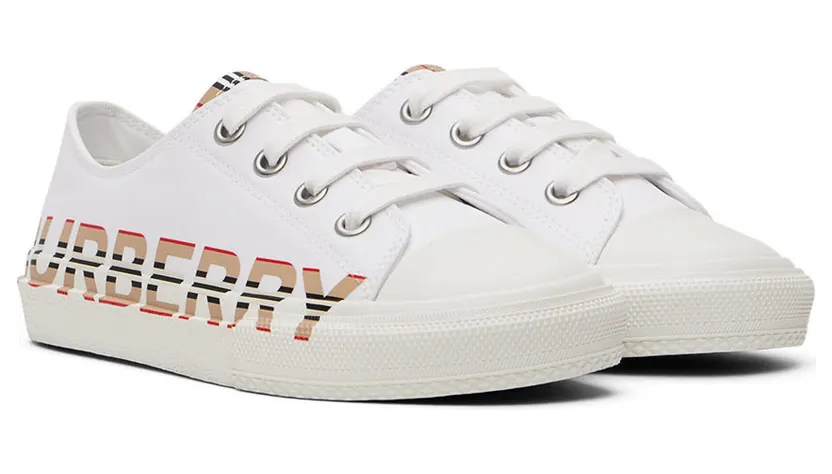 Burberry Kids White Icon Stripe Logo Sneakers (8038500) (4)