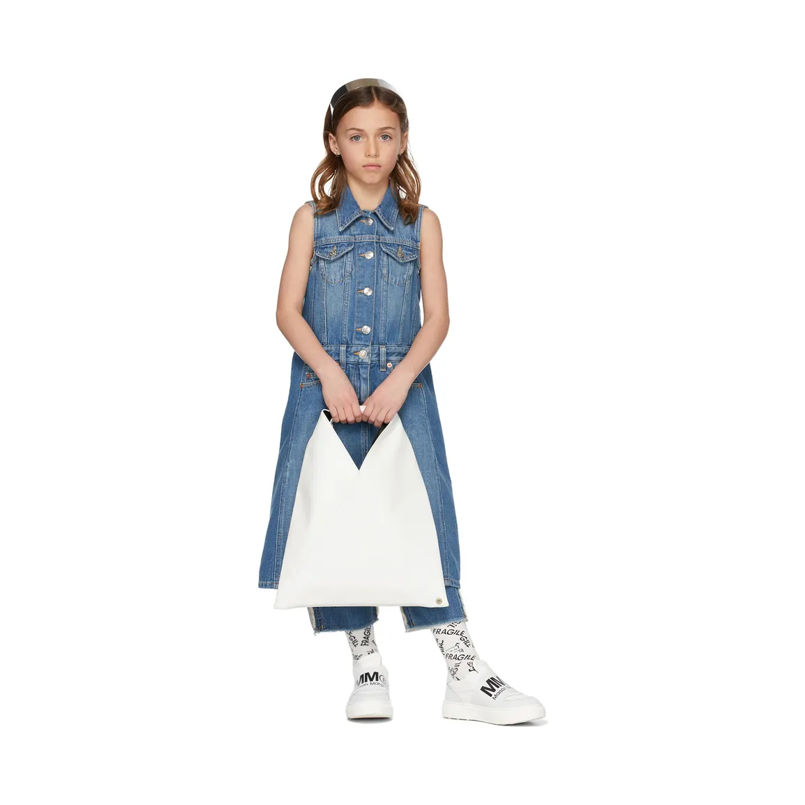 MM6 Maison Margiela Kids Off-White & Grey Elastic Logo Sneakers (70341) (5)