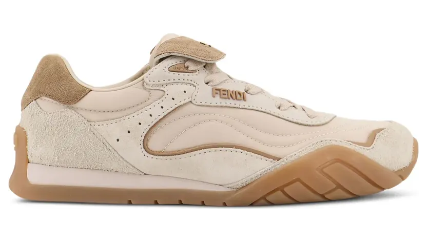 FENDI Wave Pulse leren sneakers met vlakken – Beige (8E8820AYFE)