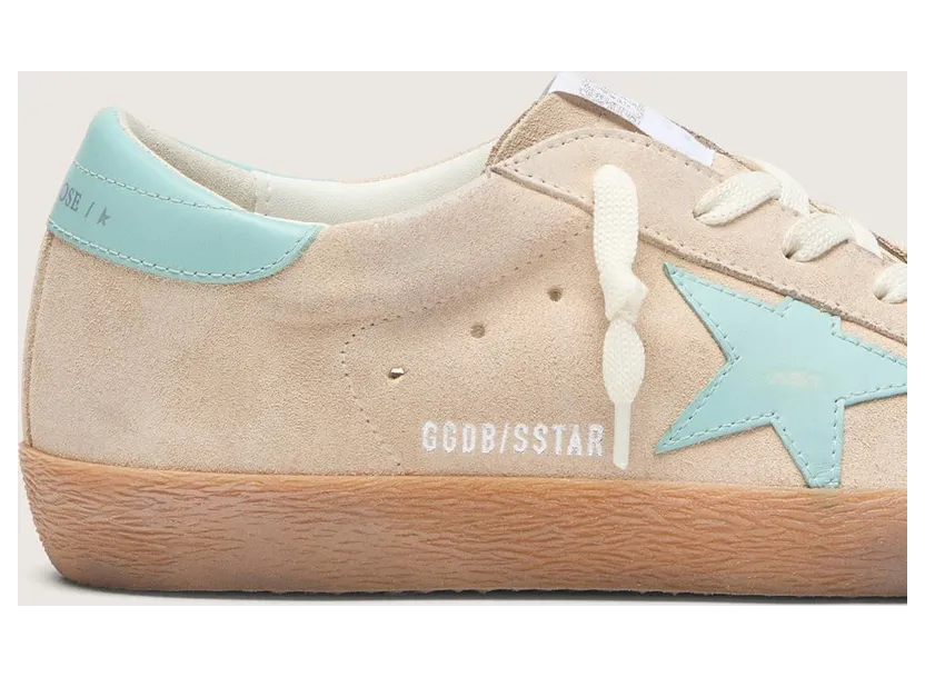 Golden Goose Women’S Super-Star In Beige Suede With Aqua-Green Star (GWF00101.F008551.15962) (4)