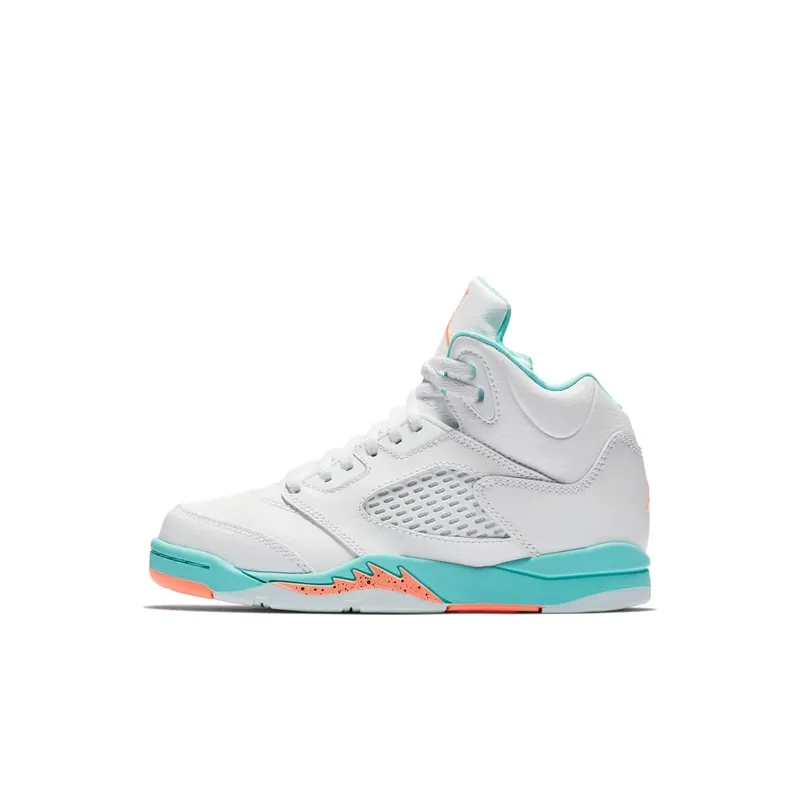 Jordan 5 Retro Light Aqua (PS) White/Crimson Pulse-Light Aqua-Black (440893-100)