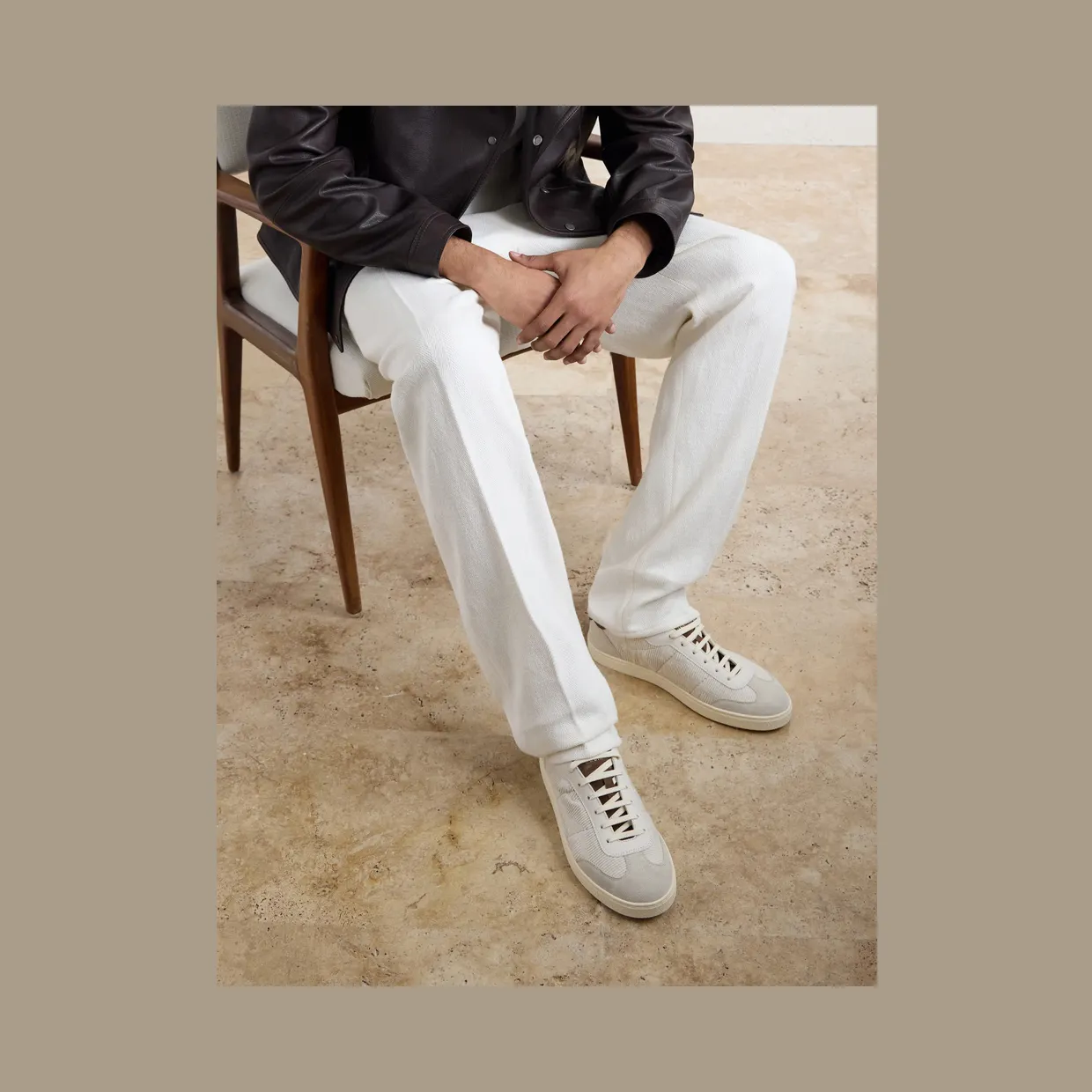 Brunello Cucinelli Suede and Cotton Sneakers Neutral (MZURMSJ344) (2)