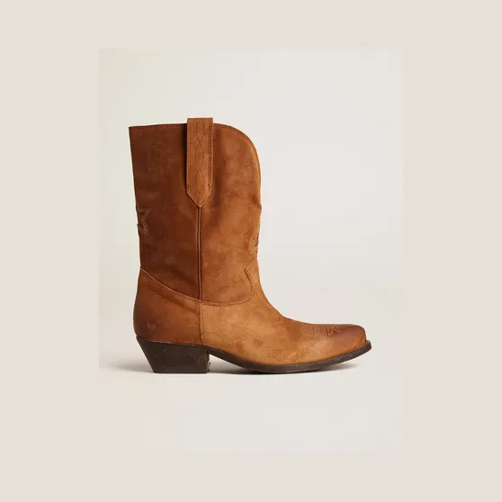 Golden Goose Low Wish Star Boots In Cognac-Colored Suede With Inlay Star (GWF00537.F004884.55310)