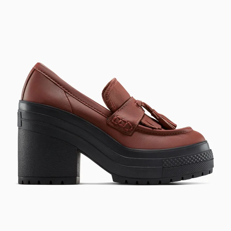 Converse Chuck 70 De Luxe Heel Loafer Platform Leather Dark Roast/Dark Roast/Black (A14715C)