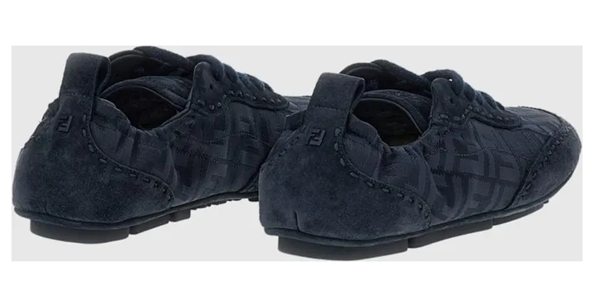 Fendi Fit FF Jacquard Monogram Canvas And Suede Sneakers Blue (7E1842AWCUF0B0Z) (2)