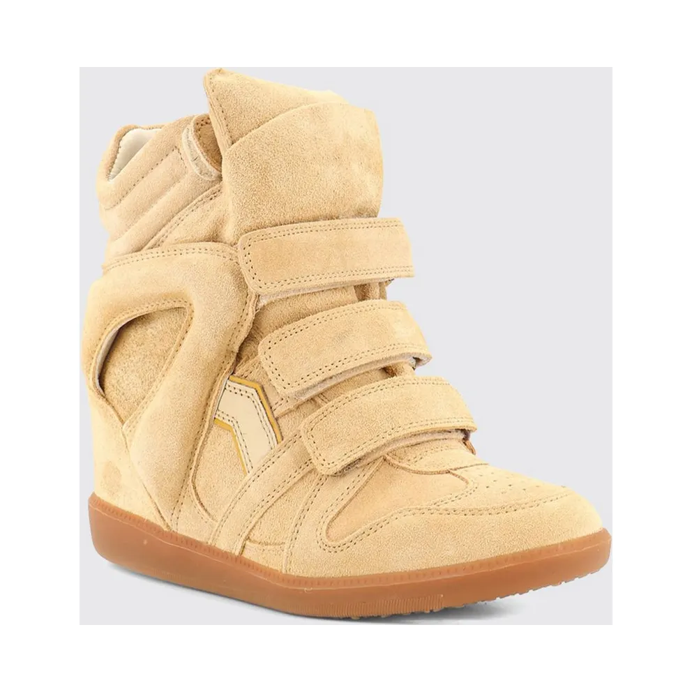 Isabel Marant Bekett High-Top Wedge Sneakers in Suede Calfskin Beige (BK0010FAC1E02SBEGW)