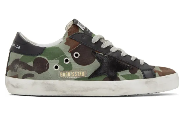 Golden Goose Green and Black Camo Canvas Superstar Sneakers (G35MS590.Q52)