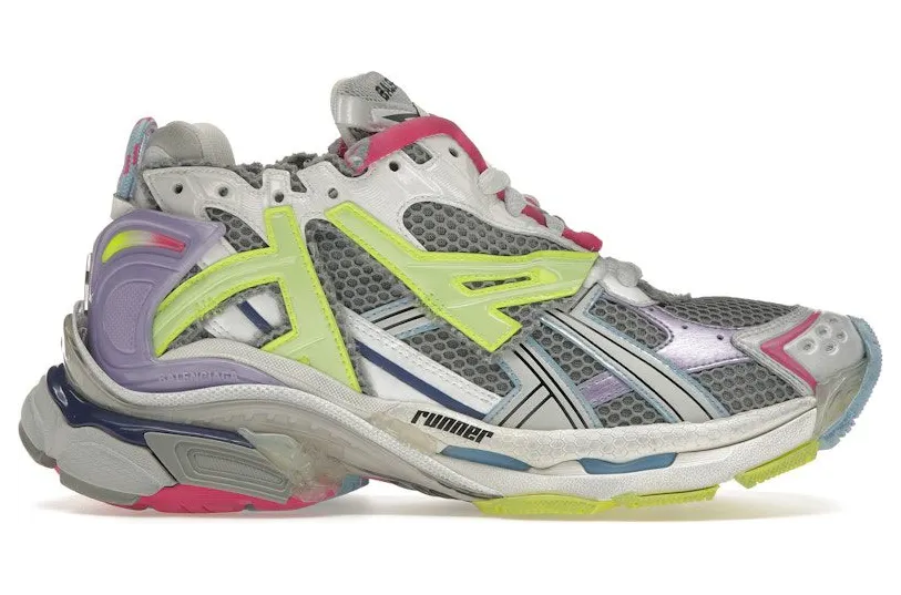 Balenciaga Runner Leather Free Grey Light Purple Neon Yellow White (677403W3RBP1745)
