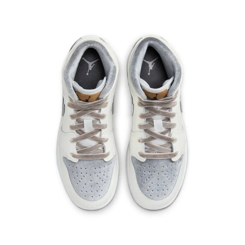 Nike Air Jordan 1 Mid SE Grey Velvet Toe (GS) (FB9899-100)