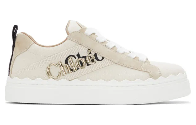 Chloe Beige Canvas Embroidered Lauren Sneakers (CHC21U108Q7)