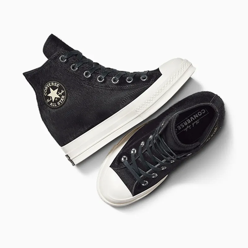 Converse Chuck 70 Wedge Platform Luxe Pony Hair Black/Black/Egret (A12561C)