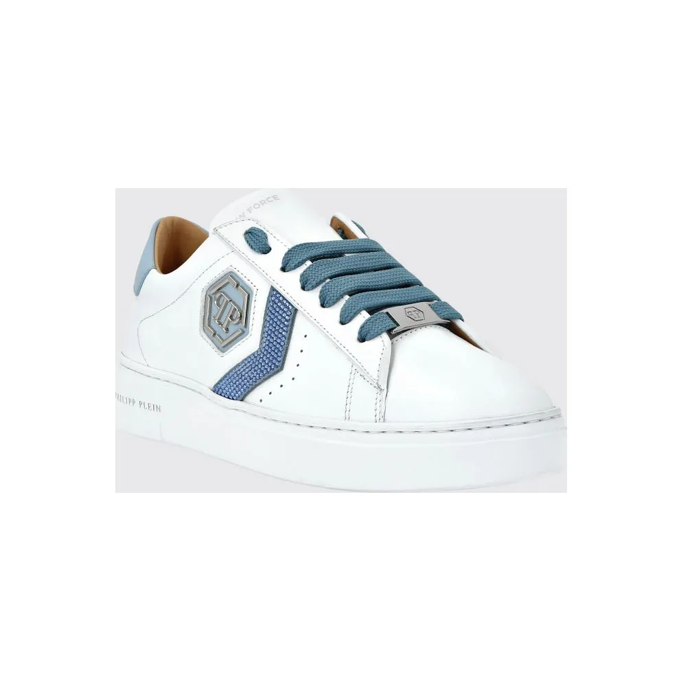 Philipp plein Low-Top Leather Sneakers with Monogram and Hexagon Logo Turquoise (AADSUSC0678PLE075N07)