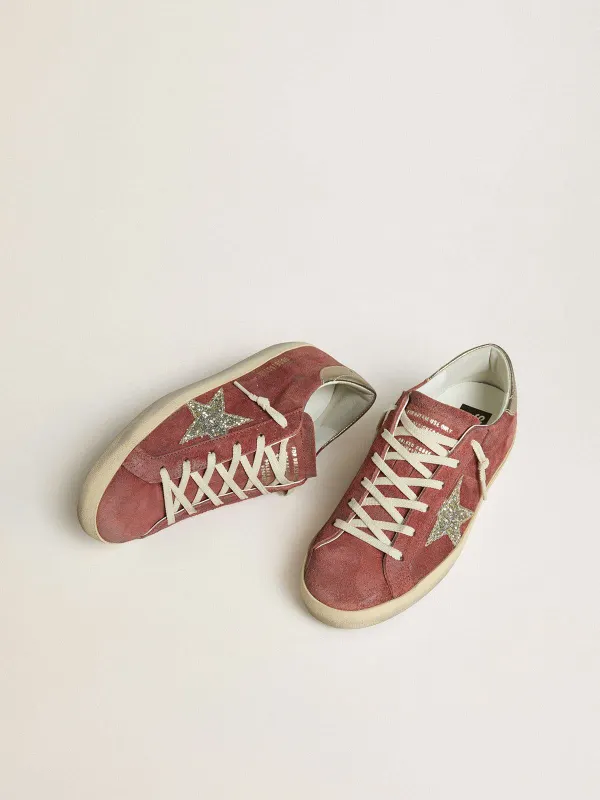 Golden Goose Super-Star Ltd In Red Suede With Silver Glitter Star And Laminated Leather Heel Tab (GWF00101.F007867.40399) (2)