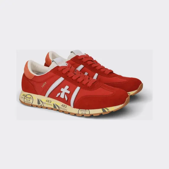 Premiata Lucy Suede and Nylon Sneakers Red (LUCYD8142)