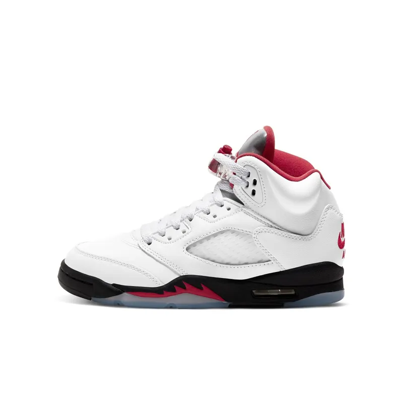 Jordan 5 Retro Fire Red Silver Tongue 2020 (GS) White/Black-Metallic Silver-Fire Red (440888-102)