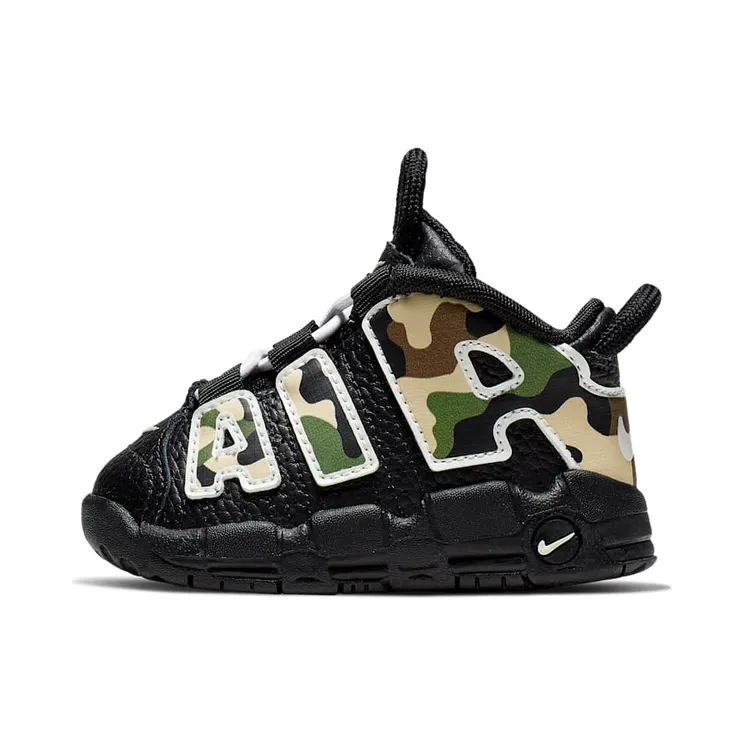 Nike Air MORE UPTEMPO QS (TD) YOUNG ATHLETES NSW “Black / Light British Tan / Asparagus / Sail” (CJ0932-001)