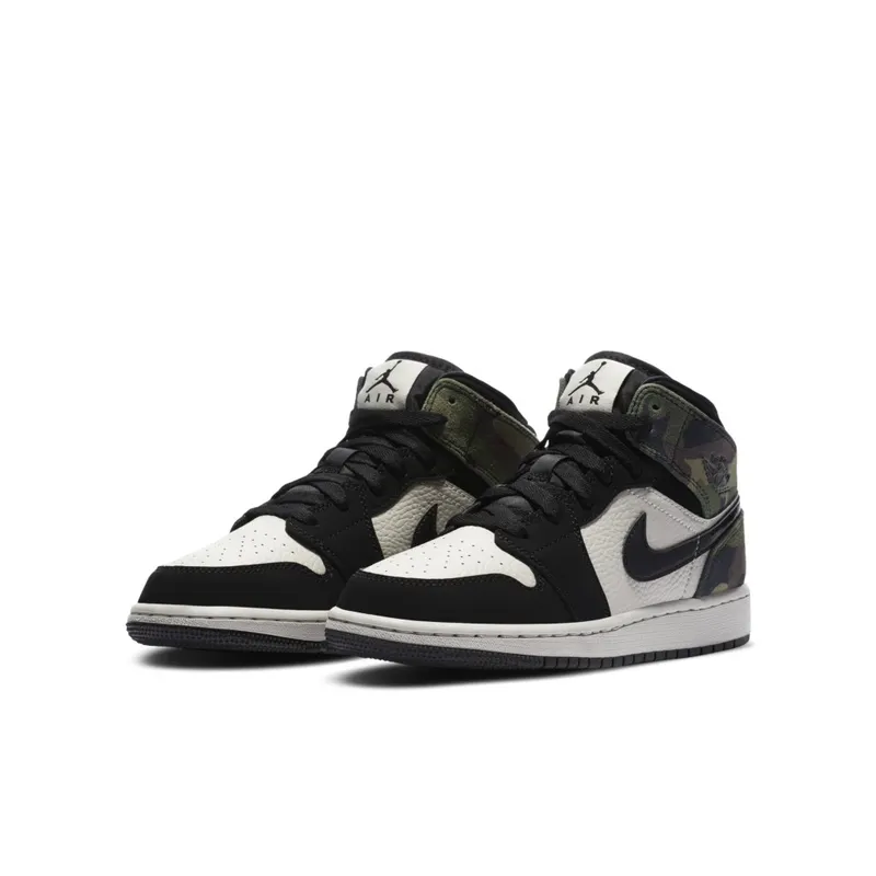 Jordan 1 Mid Camo (GS) Light Bone/Black (CW5550-001)
