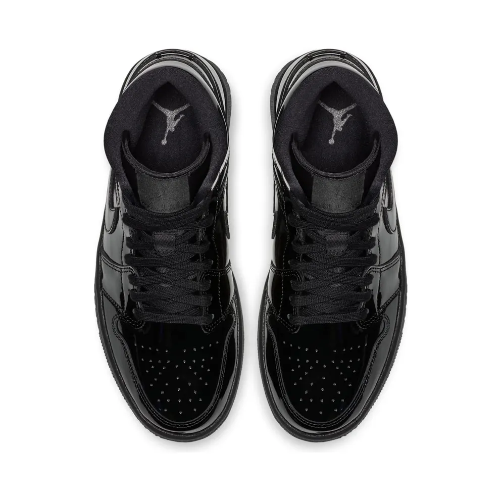 Air Jordan Womens Nike AJ I 1 Mid Triple Black Patent (2018) (BQ6472-002)