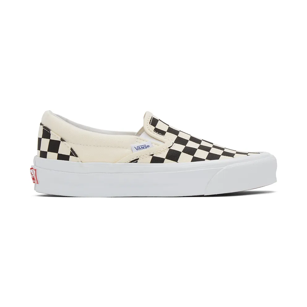 Vans Black and Off-White Checkerboard OG Classic Slip-On LX Sneakers (VN0A45JKT0A)