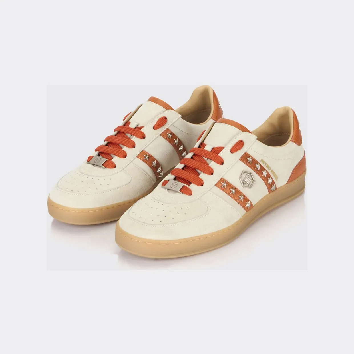 Philipp plein Retro Rebel Suede Sneakers with Applied Stars Beige (SAFSUSC0911PLE009N06)