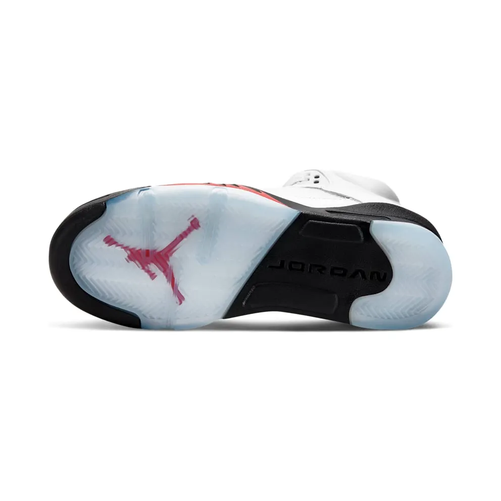 Jordan 5 Retro Fire Red Silver Tongue 2020 (GS) White/Black-Metallic Silver-Fire Red (440888-102)