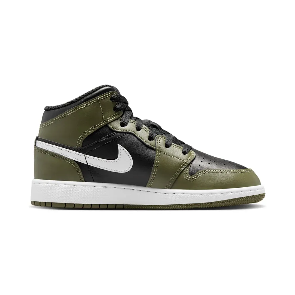 Jordan 1 Mid GS “Black White Olive” (DQ8423-092)