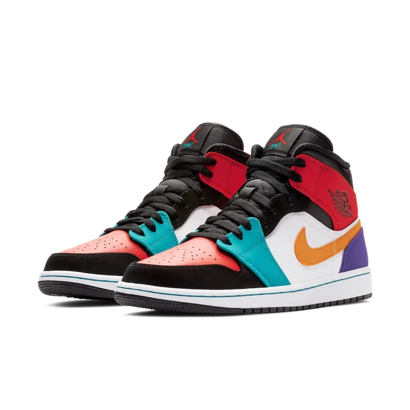 Jordan 1 Mid Bred Multi-Color White/University Red-Black-Turbo Green (554724-125)