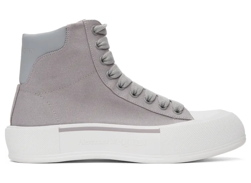 Alexander McQueen Grey Canvas Deck Plimsoll High Sneakers (667816W4MVH)