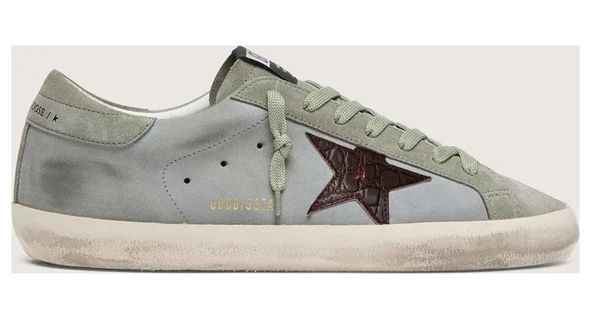 Golden Goose Men’S Super-Star In Light Blue Leather With Burgundy Croc-Print Star (GMF00101.F008519.51118)