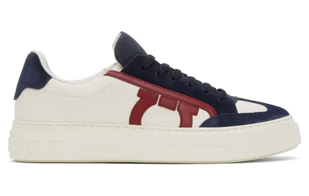 Salvatore Ferragamo White and Blue Giancini Sneakers (02C613 0736145)