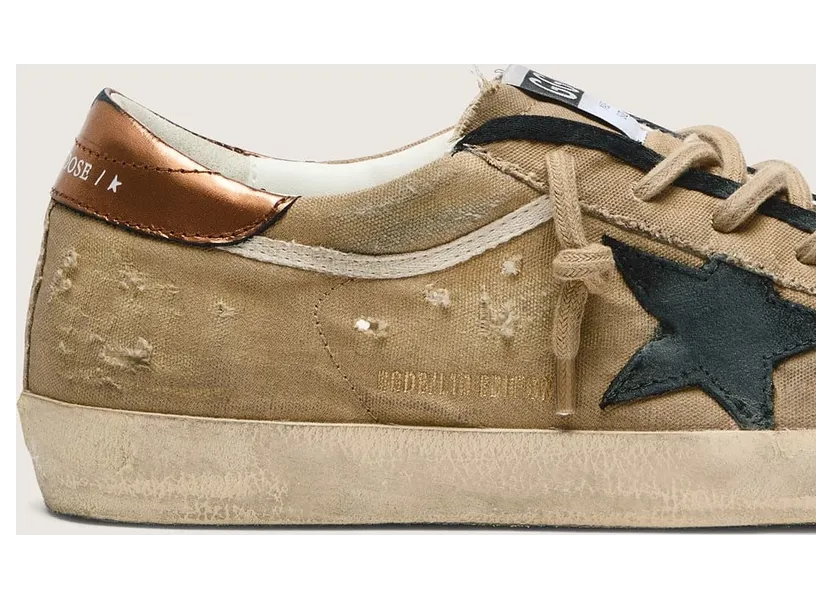 Golden Goose Super-Star Ltd In Beige Canvas With Black Leather Star (GWF00101.F008621.15965) (5)
