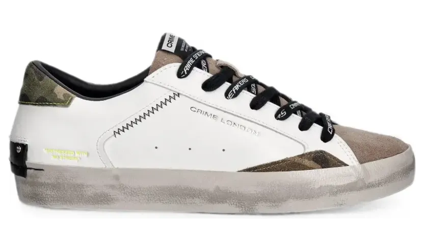 Crime London Sk8 Deluxe gerafelde sneakers met camouflageprint – Wit (10002AA910)