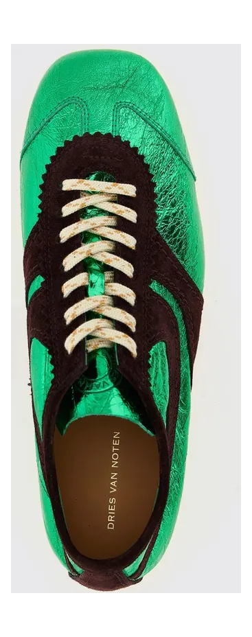 Dries Van Noten Laminated Leather Sneakers Green (2610117220207608) (3)
