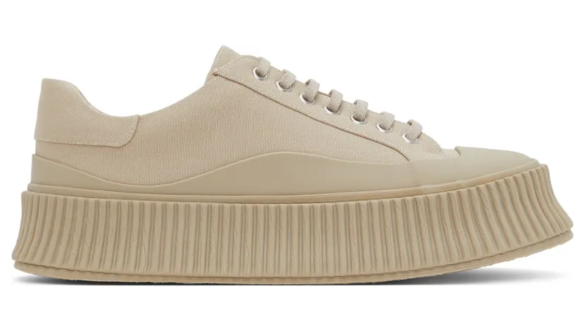 Jil Sander White Canvas Platform Sneakers (JI32535B_15612)