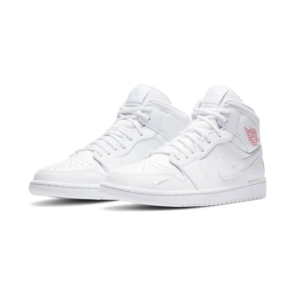 Jordan 1 Mid SE Nike Swoosh On Tour (2020) White/White-Gym Red-White (CW7589-100)