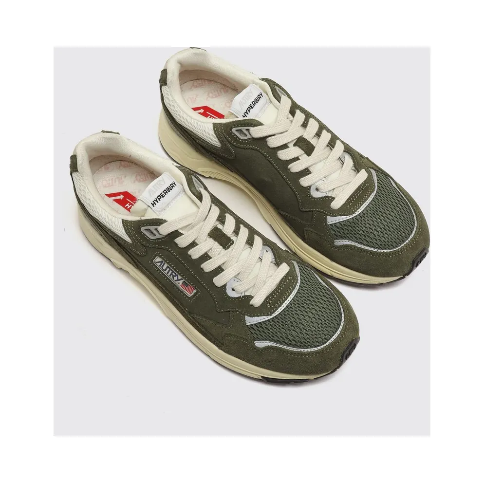 Autry Hyperway Bicolour Leather and Mesh Low-Top Sneakers Green (HYLMUM24)