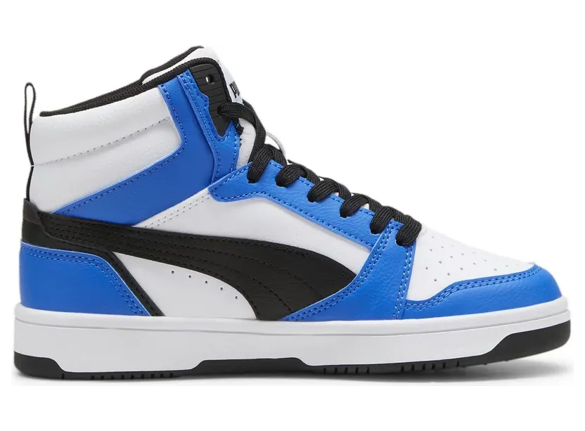 Puma Rebound V6 Mid-Top Sneaker Kinder 17 – club navy/puma white/silver mist 38.5 für Kinder, weiß, Größe 38 EU / 5 Kids UK (393831)