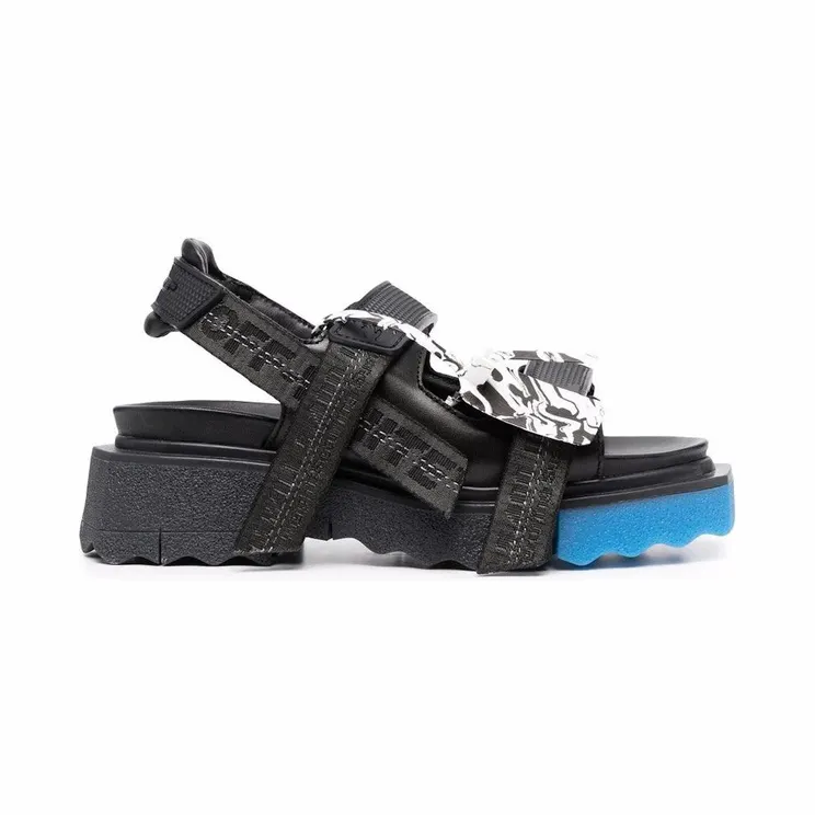 OFF-WHITE Trek Strap Sponge Sandals Black Blue (OWIH013F21LEA0011010)