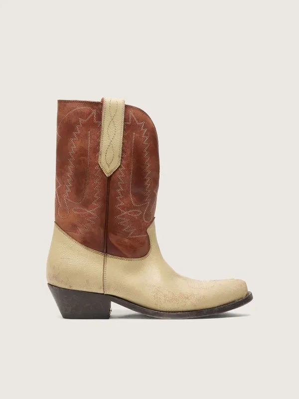 Golden Goose Women’S Wish Star Low Boots In Beige And Brown Leather With Embroidery (GWF01050.F008201.15684)