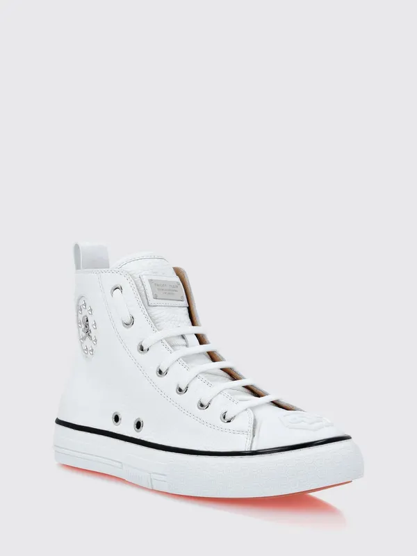Philipp plein High-Top Hammered Leather with Skull and Star Print White (PAASWSC2098PLE010N01)