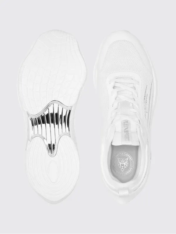 Plein Sport PS/Sprint-78 Two-Tone Mesh Trainers with Printed Logo Bianco 4 (PAESUSC0778STE003N01) (4)