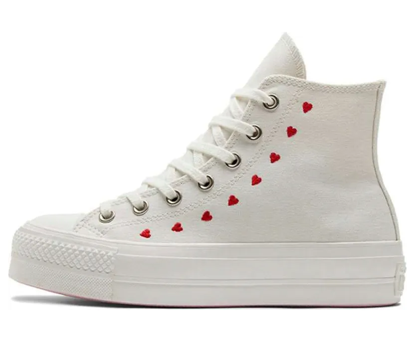 Converse Chuck Taylor All Star Lift Platform mit aufgestickten Herzen Vintage White/University Red (A01599C)