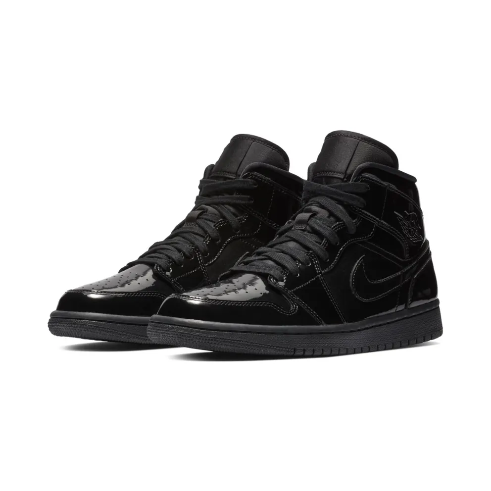 Air Jordan Womens Nike AJ I 1 Mid Triple Black Patent (2018) (BQ6472-002)