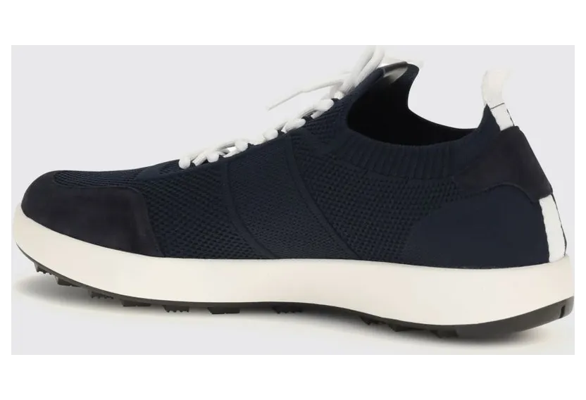 Kiton Low Top Sneakers in Cotton Knit and Suede with Embroidered Logo Blue (USSA031N0121718BLU) (2)