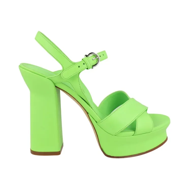 Ferragamo Sonya Leather Platform Sandals Light Green (01E555-763432)